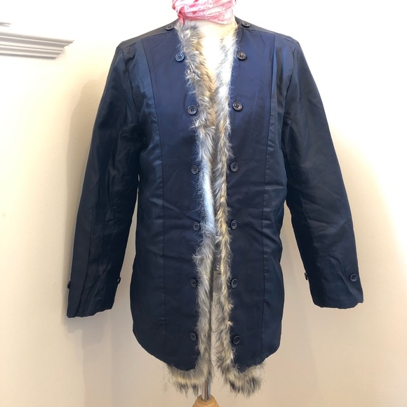 French Connection navy parker with faux leather sleeves, US 2 - Picture 9 of 11